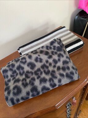 Leopard Print and Striped Cozy Scarves(2) - Gray/Black